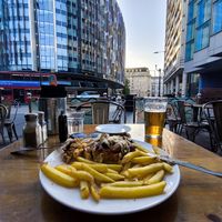 The view with my food and beer at Mamuska in South East London