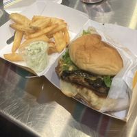 Chzburger w added mushroom bacn with cacio e pepe fries (at least ordered those, think they may have given just normal fries- still good tho)  at PLNT Burger in Boston