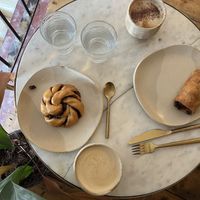 Cinnamon bun & mushroom sausage roll   at Beaten by a Whisker in London