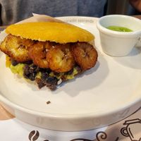 Biscuit sandwich stuffed with plantaines at Biscuits by Nane in Guayaquil