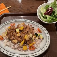 Grilled soy meat rice plate at T's Restaurant in Tokyo