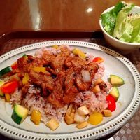 Grilled Soy Meat Plate with Colorful Vegetables at T's Restaurant in Tokyo