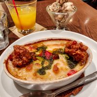 Fried chick’un with baked soy white cheese sauce rice. The sauce is SO creamy and cheesy. And the fried chick'un is very delicious as well! at T's Restaurant in Tokyo