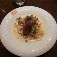 Garlic and mushroom pasta at T's Restaurant in Tokyo