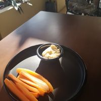 Carrots with hummus at Coral Vegan Pizza in Playa Del Carmen