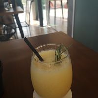 Ginger orange juice at Coral Vegan Pizza in Playa Del Carmen