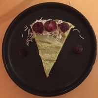 Avocado-lime pie. Order at the start so it has time to thaw, as it is preserved frozen.  at Coral Vegan Pizza in Playa Del Carmen