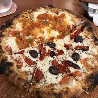 Half and half pie, so filling and tastes great   at Coral Vegan Pizza in Playa Del Carmen