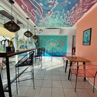 The design of the place🖤  at Coral Vegan Pizza in Playa Del Carmen