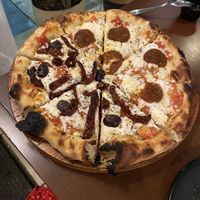 Half sundried Cozumel, half pepperoni de mar   at Coral Vegan Pizza in Playa Del Carmen