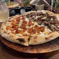 Tulum and bolognesa pizza  at Coral Vegan Pizza in Playa Del Carmen