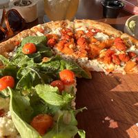 Fresh Paradise on left, Bolognese Lime on the right.   at Coral Vegan Pizza in Playa Del Carmen