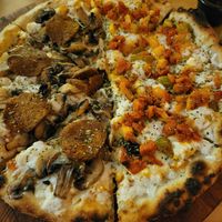 1/2 Bolognese 1/2 Tulum at Coral Vegan Pizza in Playa Del Carmen