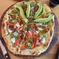 Half Mexican half veggie at Coral Vegan Pizza in Playa Del Carmen