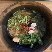 Koriander noodle soup  at Viriditas Cocina Vegana in Oaxaca