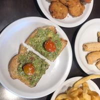 X3 things vegan (Top to Bottom) falafel (not sauce) / avocado on toast (ask for no cheese) / chips  at Antares in Cordoba