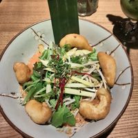 Vegan crispy shrimps and rice without peanut sauce and nice mix of vegetables. at Zen Chay 2  in Cologne