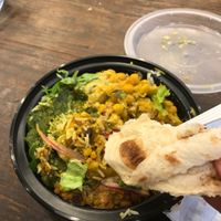 Vegan dish with vegan naan  at Taza Mkt - Food Kiosk in Brooklyn
