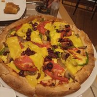 Vegan farmer pizza at Agora Cafe in Delphi
