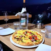 Vegan pizza with a view at Agora Cafe in Delphi