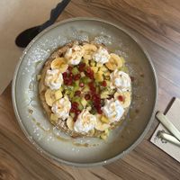 Fruit waffle - vegan with vegan whipped cream  at Malila Coffee in Valencia