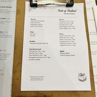 Vegan menu  at Taste of Thailand in Sheffield
