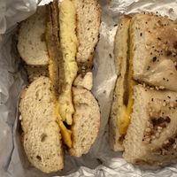 BEC on an everything bagel  at Pearl's Bagels & Bakery in Albany