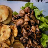 Cooked mushrooms and zucchini at Mint in Kriva Palanka