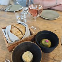 Fresh bread with vegan butter and hummus at TERRA in Funchal