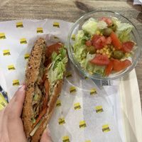 bocadillo con heüra & guacamole, side salad   at Pans & Company - Av del Professor López Piñero in Valencia