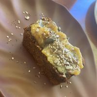 Vegan banana bread with caramelised banana marmalade  at Neighbours in Tenerife