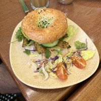  Green bagel, veggie sausage and avocado   at Neighbours in Tenerife