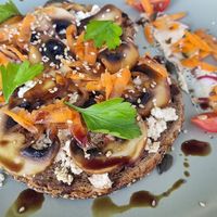Mushroom toast with vegan smoked ricotta at Neighbours in Tenerife