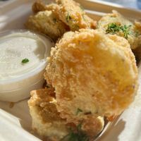 Fried pickles  at A. T. M. Vegan Deli in Brooklyn