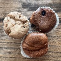 Vegan blueberry, chocolate chip zucchini, and banana muffins  at Tala Coffee Roasters in Highwood