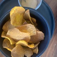 Sweet potato chips are vegan if you don’t use the sauce/ which they didn’t even need!  at Vivero in Puerto Vallarta