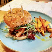 Soy Beet root burger  at Green Way - Food For Life in Sopot