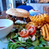 Vegan bagel with falafel at WASBAR in Bruges