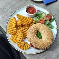 Vegan bagel with falafel that was really good. at WASBAR in Bruges