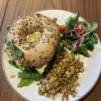 Avocado bagel with lentil salad (13€)  at WASBAR in Bruges