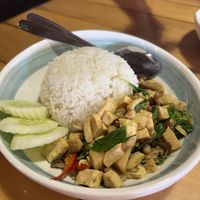 Spicy fried mushrooms and basil with rice at Malakor Kitchen and Cafe - ร้านมะละกอ in Ayutthaya