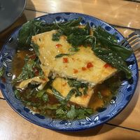 Deep fried tofu with sweet-sour-spicy Thai dressingg  at Malakor Kitchen and Cafe - ร้านมะละกอ in Ayutthaya