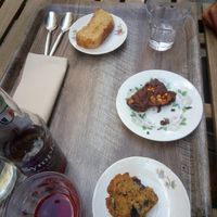 Lemon cake, brownie and blueberry muffin at L'Okara in Caen