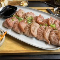 Veggie Jiaozi in the front, 90% finished tofu starter block in the back (the latter has excellent value for money)  at Jin's Ramen - Hietzing in Vienna