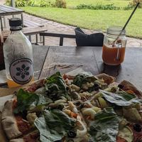 Vegan pizza and vegan water based kefit at Valle Escondido in Monteverde