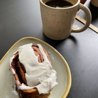 Incredible cinnamon bun and super tasty coffee  at Zola's Bakery in Galashiels