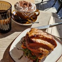 Mint hot chocolate and feta, sun dried tomato and rocket croissant. at Zola's Bakery in Galashiels