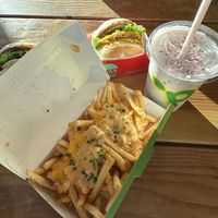 Double Burger, Plant Style Fries, Peppermint Shake (seasonal)  at Plantees in Orlando