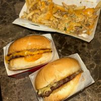 bbq and shroom burgers with loaded fries  at Plantees in Orlando