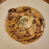 Mushroom pasta with egg and olive oil at Pastaholic in Kowloon